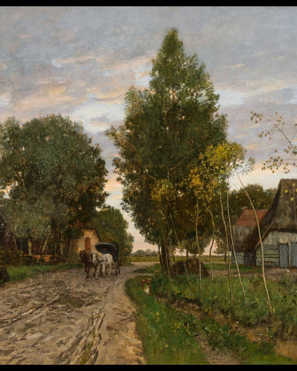 Dorfstraße mit Pferdefuhrwerk