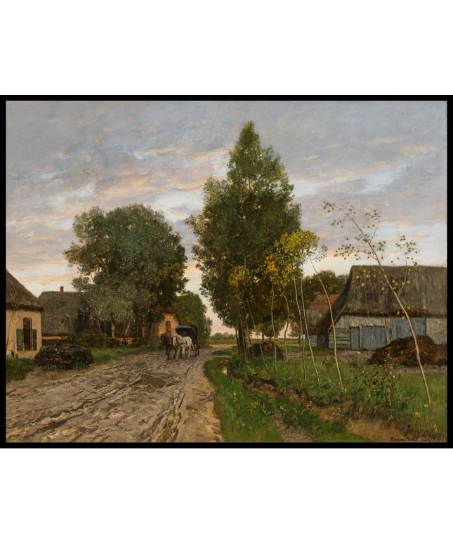 Dorfstraße mit Pferdefuhrwerk