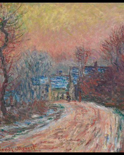 Entrée de Giverny en hiver, soleil couchant