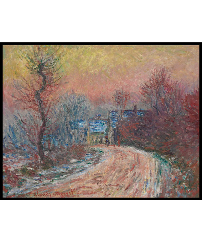 Entrée de Giverny en hiver, soleil couchant