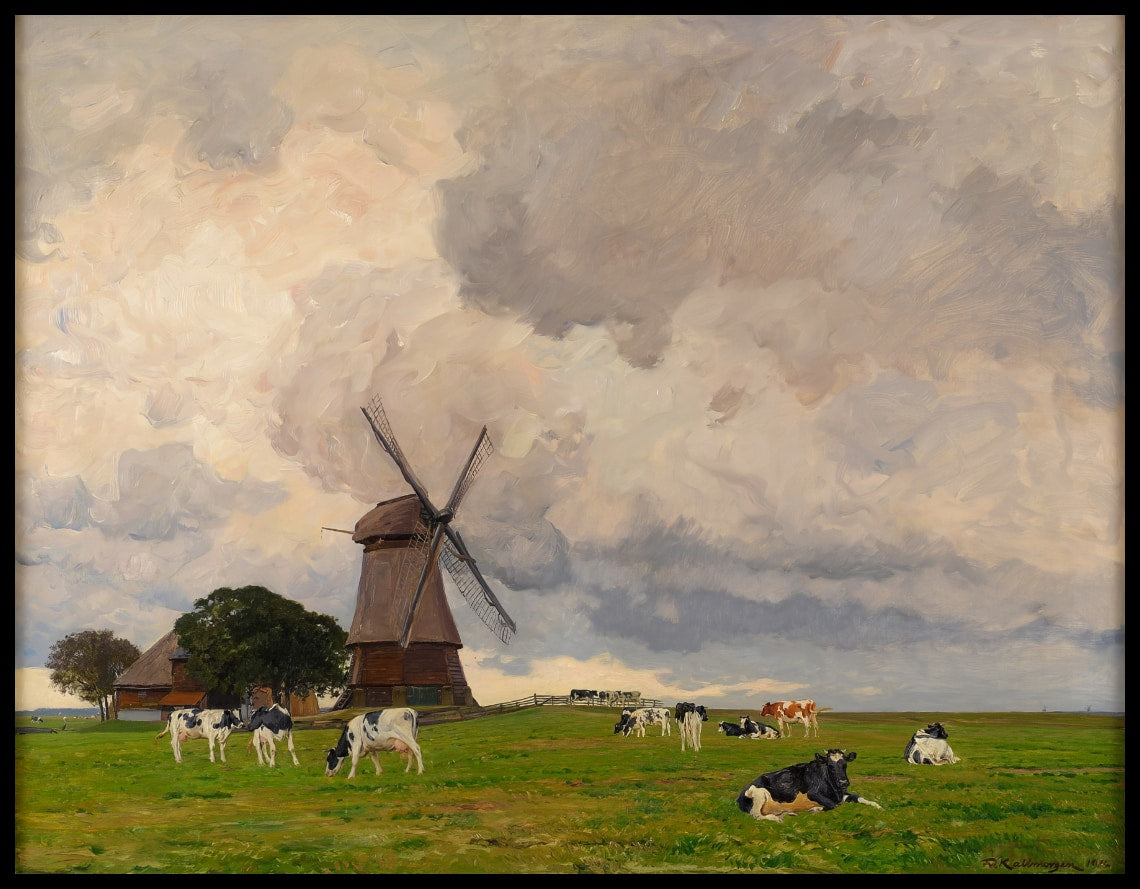 Frühlingslandschaft mit Windmühle
