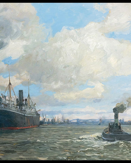 Hamburger Hafen mit den Elbbrücken im Hintergrund