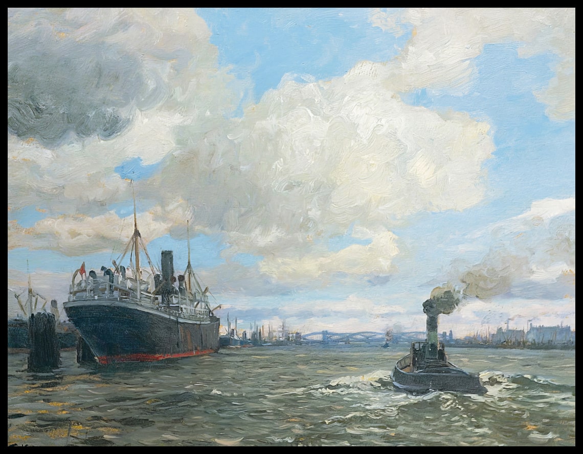 Hamburger Hafen mit den Elbbrücken im Hintergrund