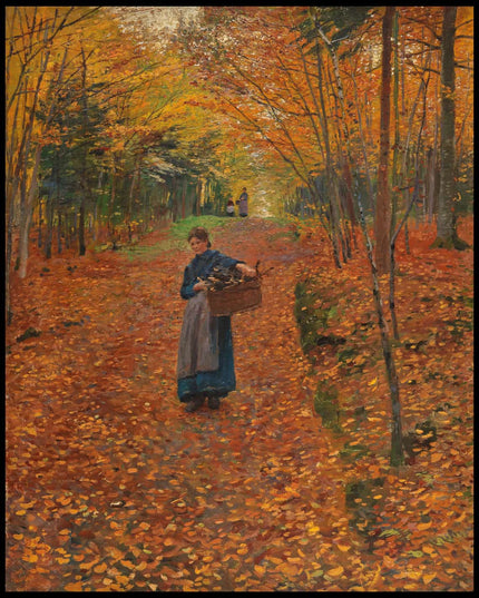 Holzsammlerin im Herbstwald