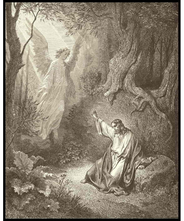 An angel appears to jesus in the garden