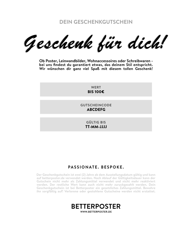 Ein Geschenkgutschein aus dem Betterposter Online Shop.