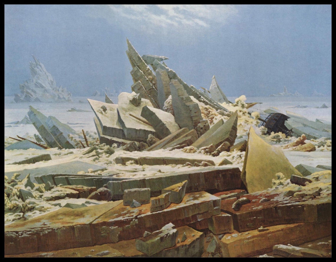 Ein Kunstdruck von einer arktischen Landschaft mit sich auftürmenden Eisschollen