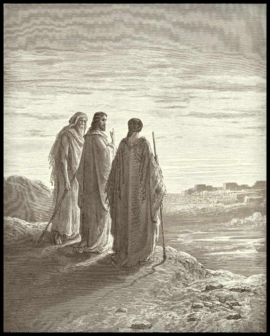 Jésus et deux disciples vont à Emmaüs