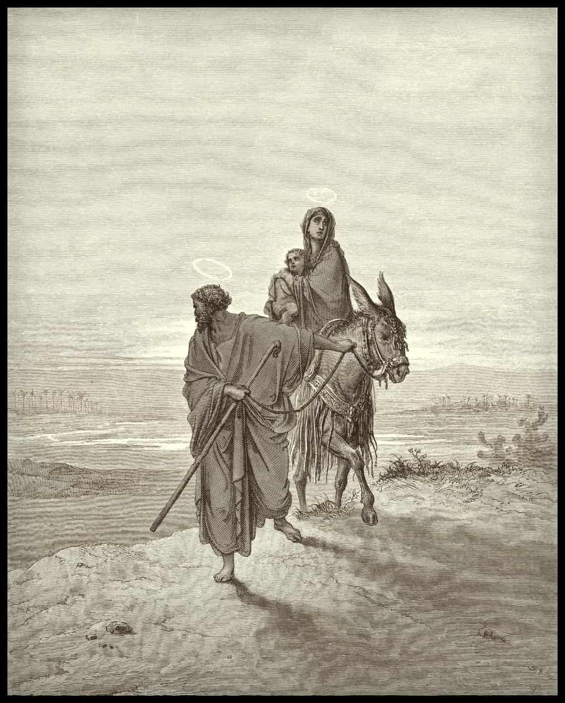Joseph conduit Marie et Jésus en Égypte