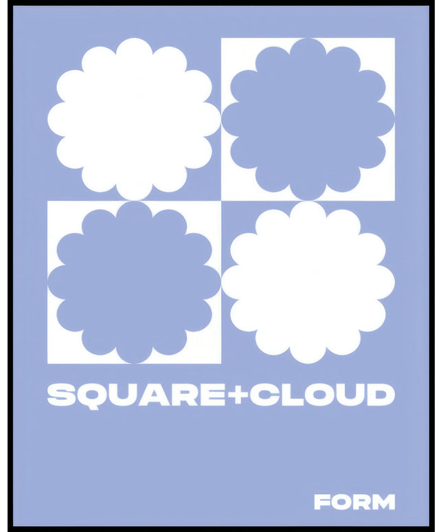 Ein Poster von vier Quadraten, jeweils mit einer weißen Wolke auf blauem Hintergrund.