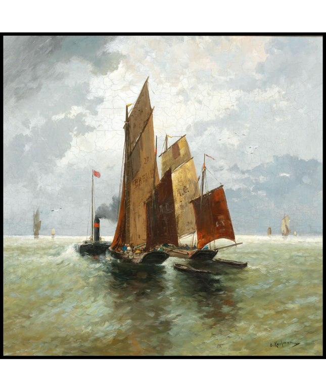 Dampfschiff und Fischer auf hoher See