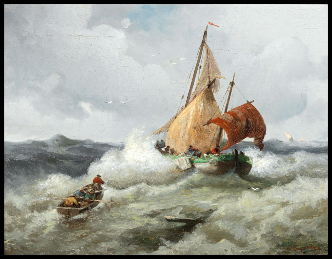 Fishermen in stormy seas