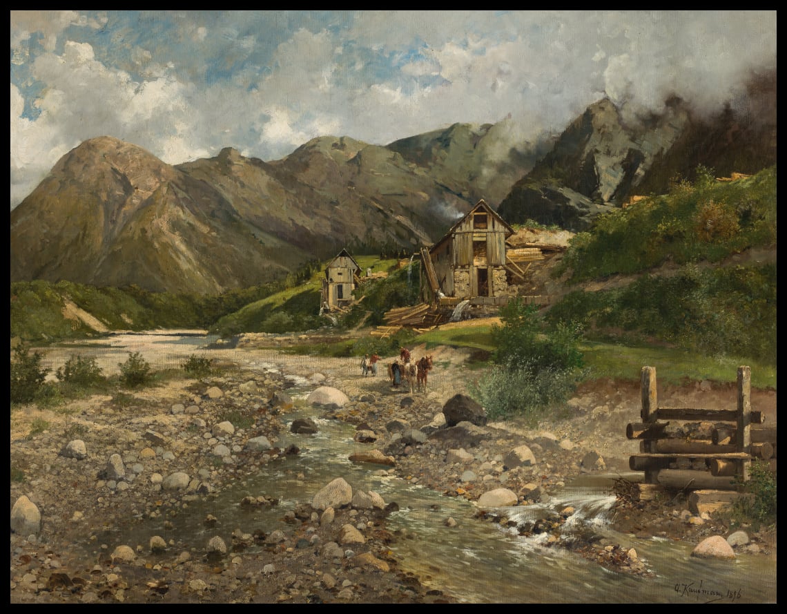 Mountain landscape with sawmill