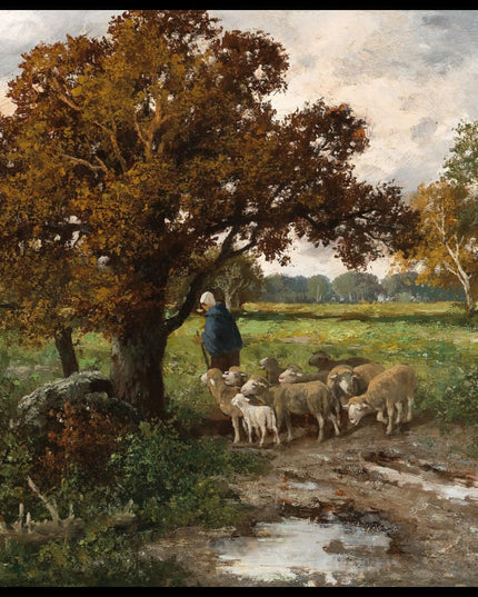 Hirtin mit Schafherde