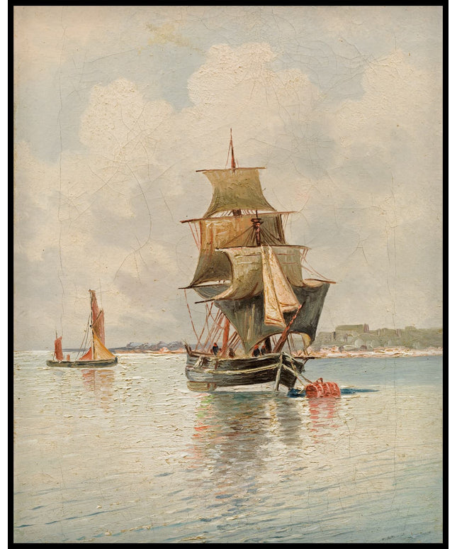 Küstenlandschaft mit Segelschiffen