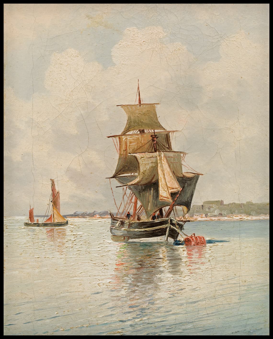 Coastal landscape with sailing ships