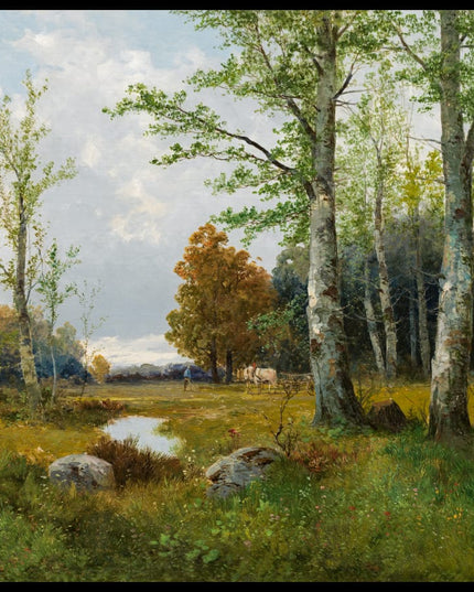 Waldlandschaft mit Pferdefuhrwerk