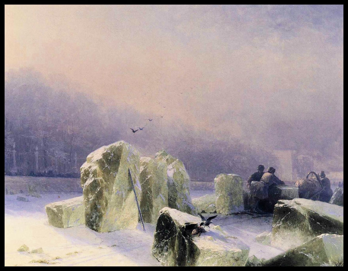 Découpe de glace sur la Néva gelée