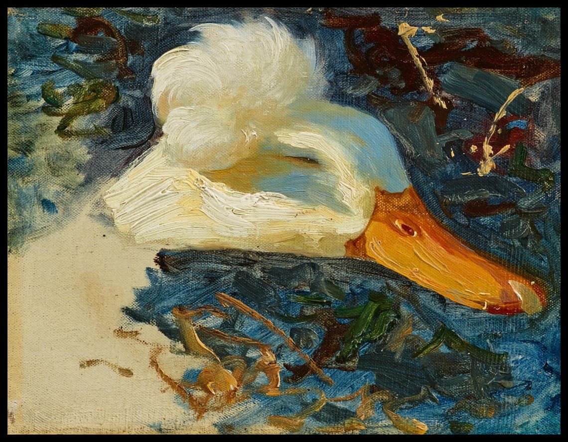 Duck head study with feather crown