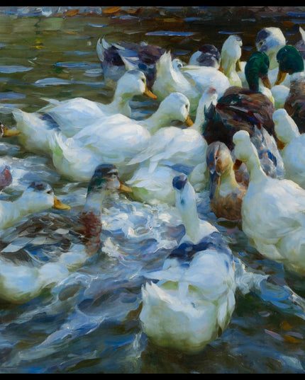 Sechzehn Enten in Abendstimmung