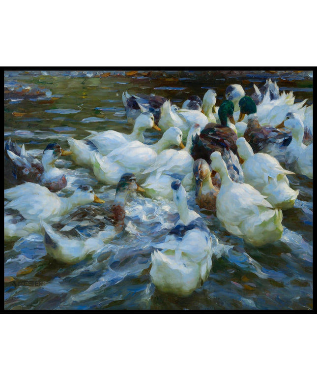 Sechzehn Enten in Abendstimmung