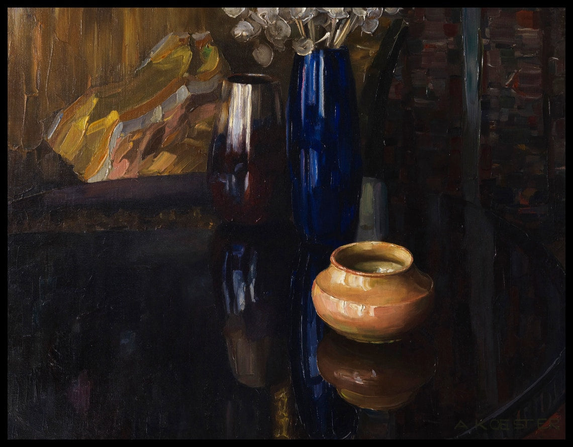 Vase still life on mahogany table