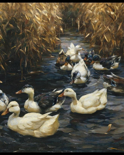 Zehn Enten im Herbstschilf