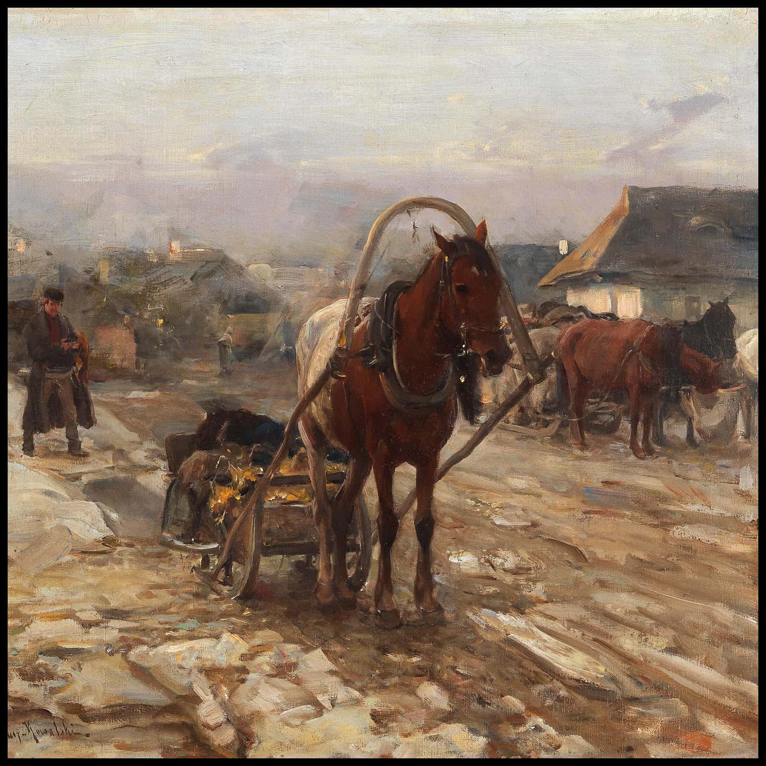 Horse and cart on the village street