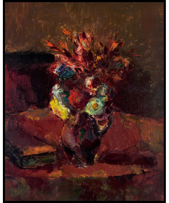 Blumenbouquet mit rotem Tischtuch