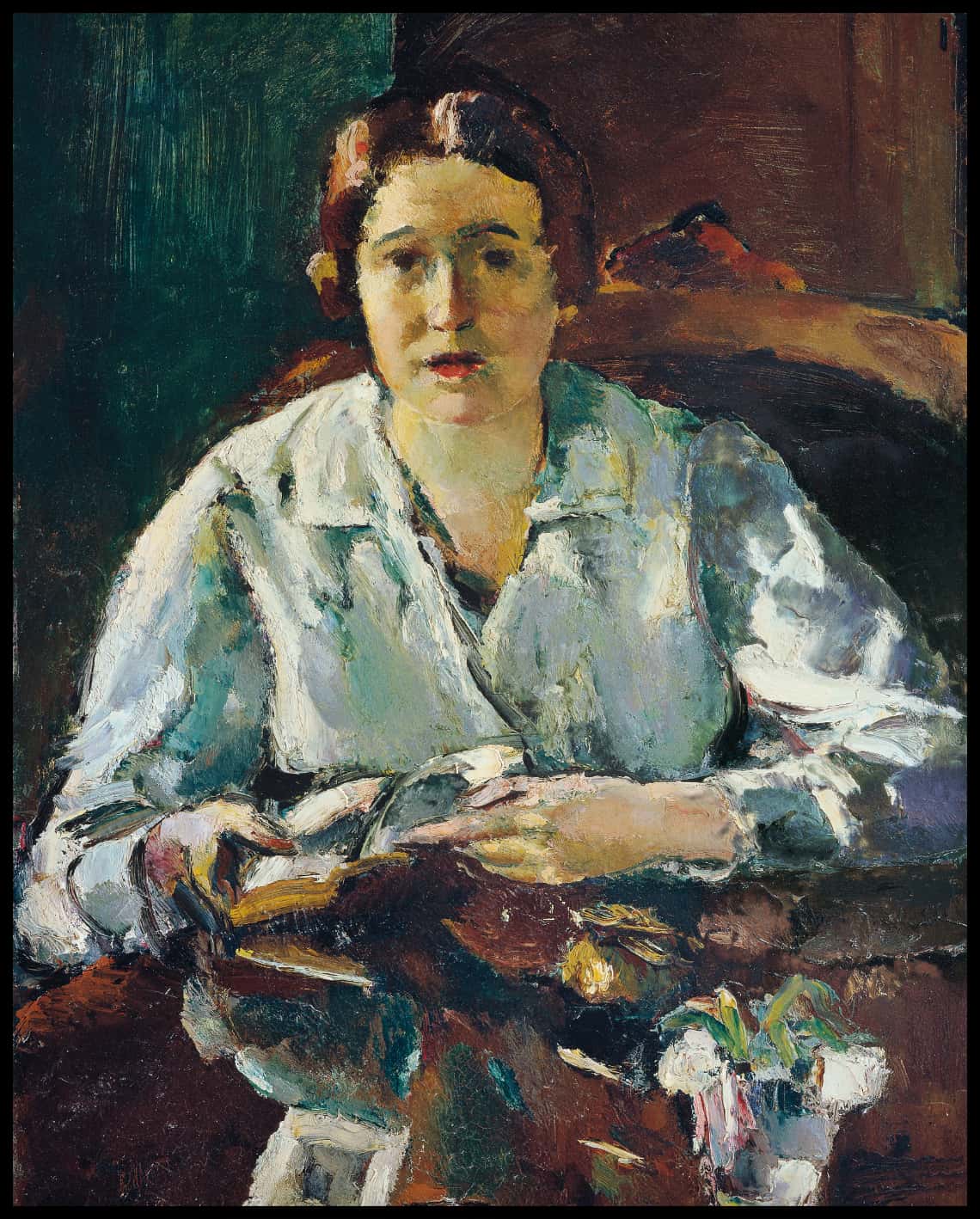 Lady in white blouse