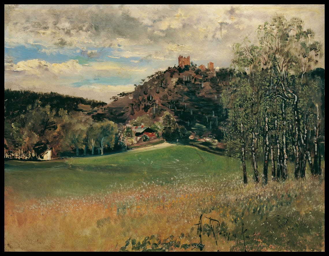 Die Meiereiwiese in der Vorderbrühl mit der Ruine Mödling