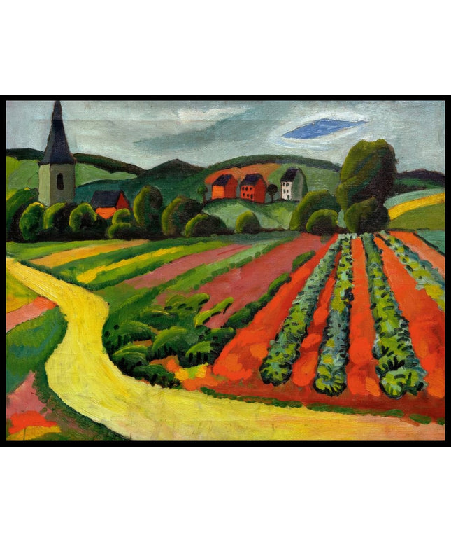 Landschaft mit Kirche und Weg