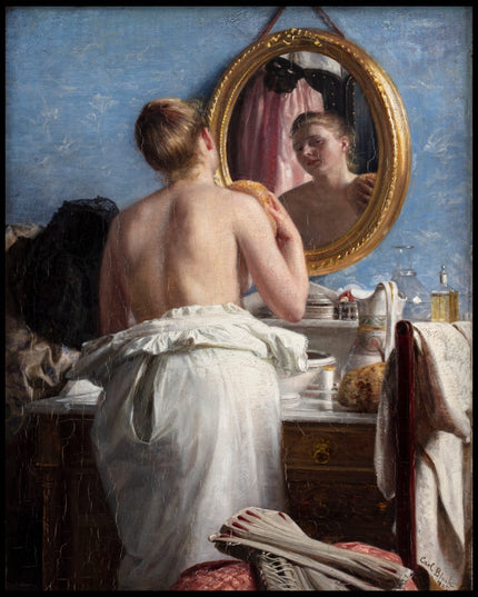 A girl washing herself before a carnival