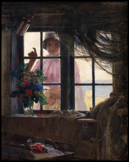 After the Bath. A Young Girl Knocking at the Fisherman's Window