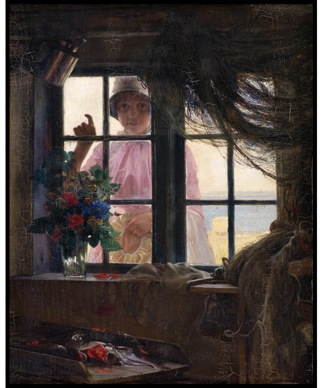 After the Bath. A Young Girl Knocking at the Fisherman's Window