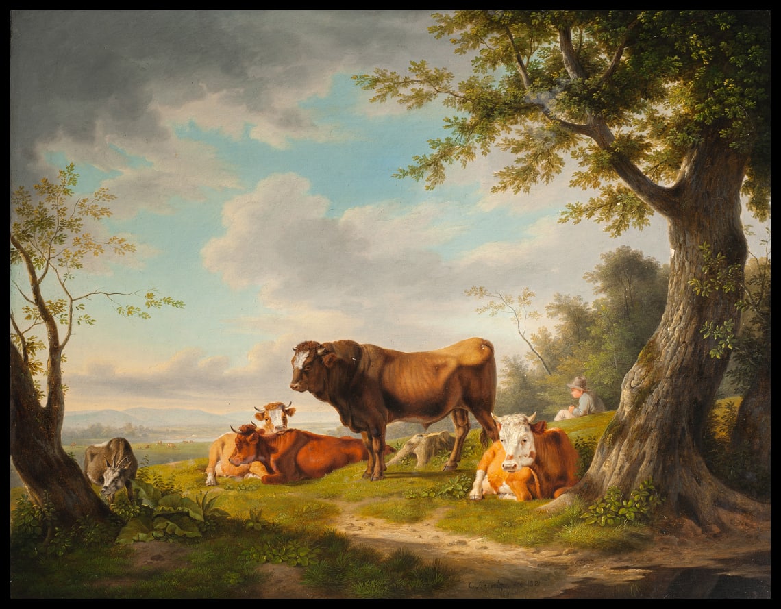 Landschaft mit Rindern und einem Hirten