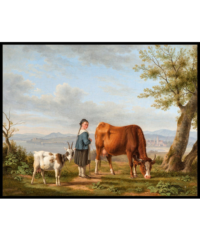 Viehhirtin mit Kuh und Ziege