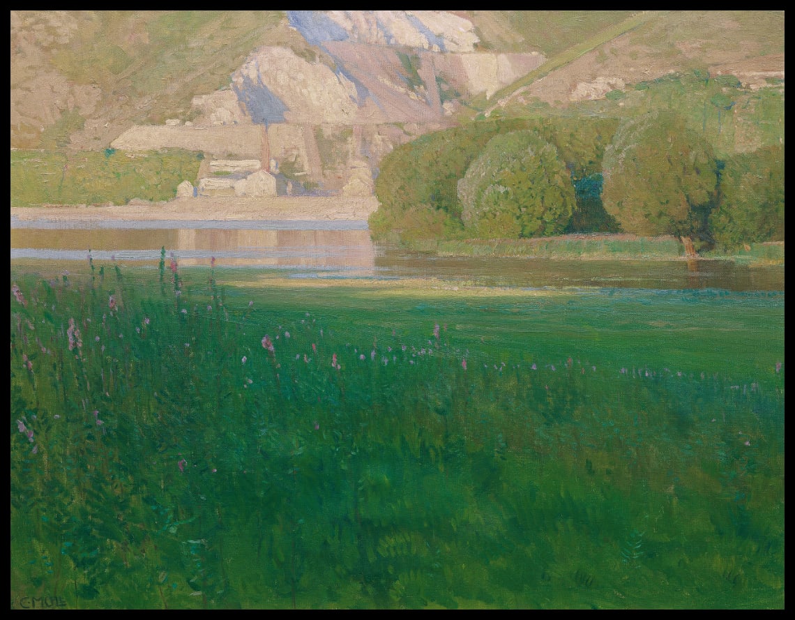 Abenddämmerung, Steinbruch an der Donau