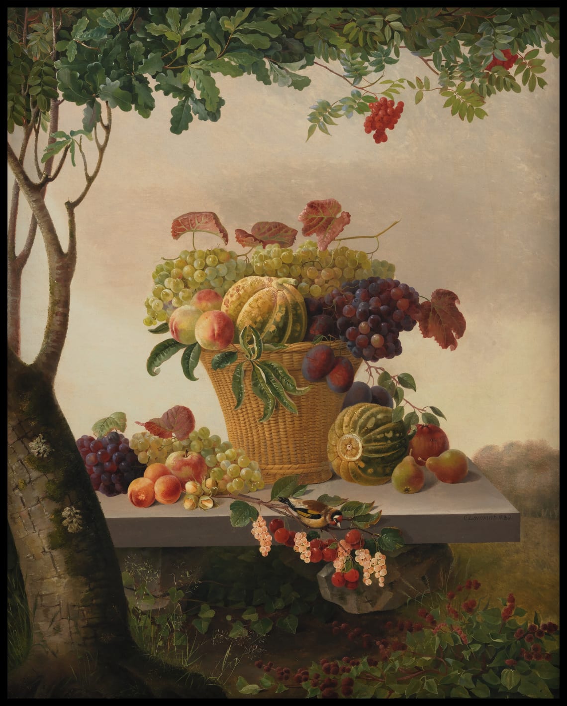 Un panier de fruits dans un paysage