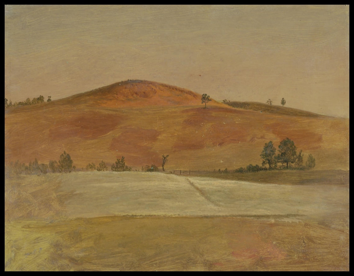 Paysage avec colline basse et champs