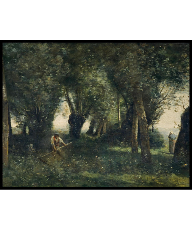A Man Scything by a Willow Grove