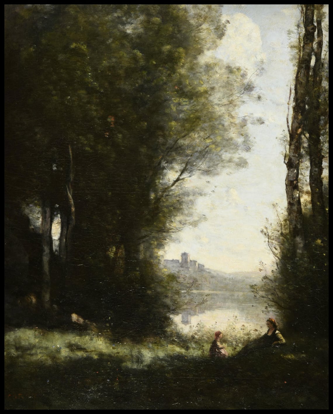 Les Deux soeurs sous les arbres au bord du lac