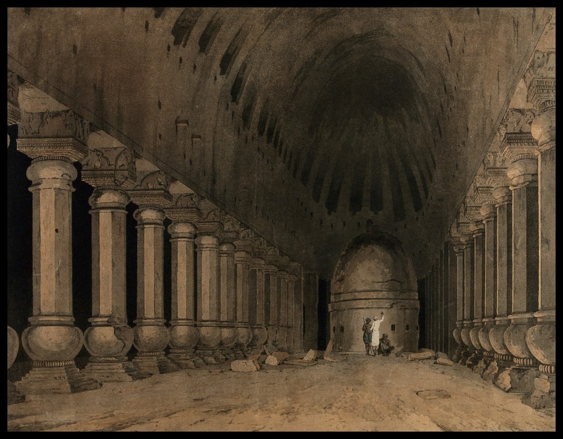 Temple interior with Buddhist stupa
