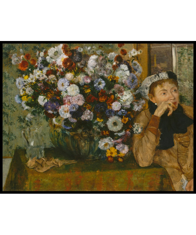 A Woman Seated beside a Vase of Flowers