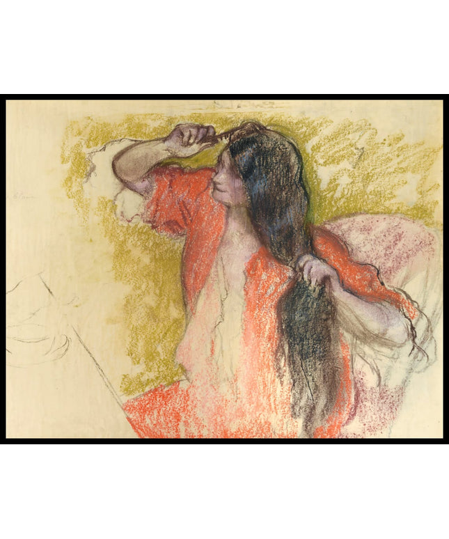 Femme En Peignoir Rouge Se Coiffant