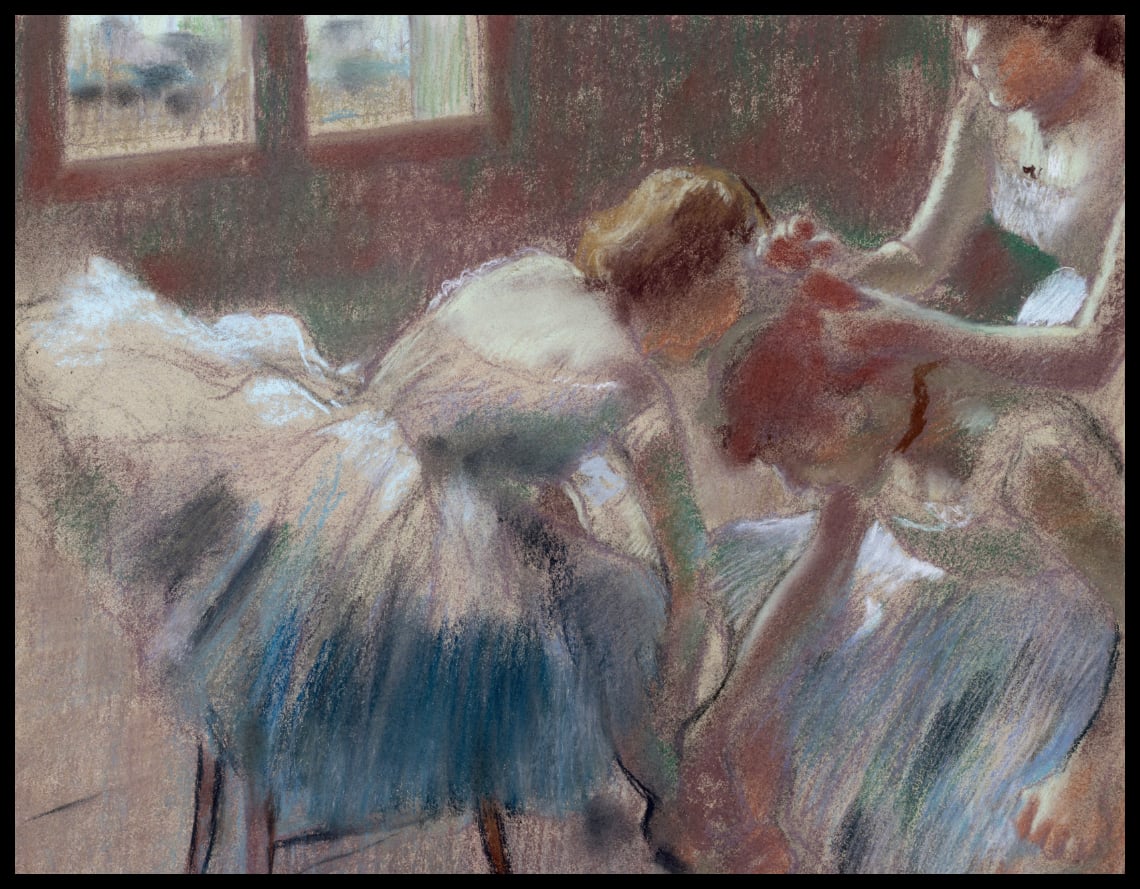 Trois danseurs se préparant pour la classe