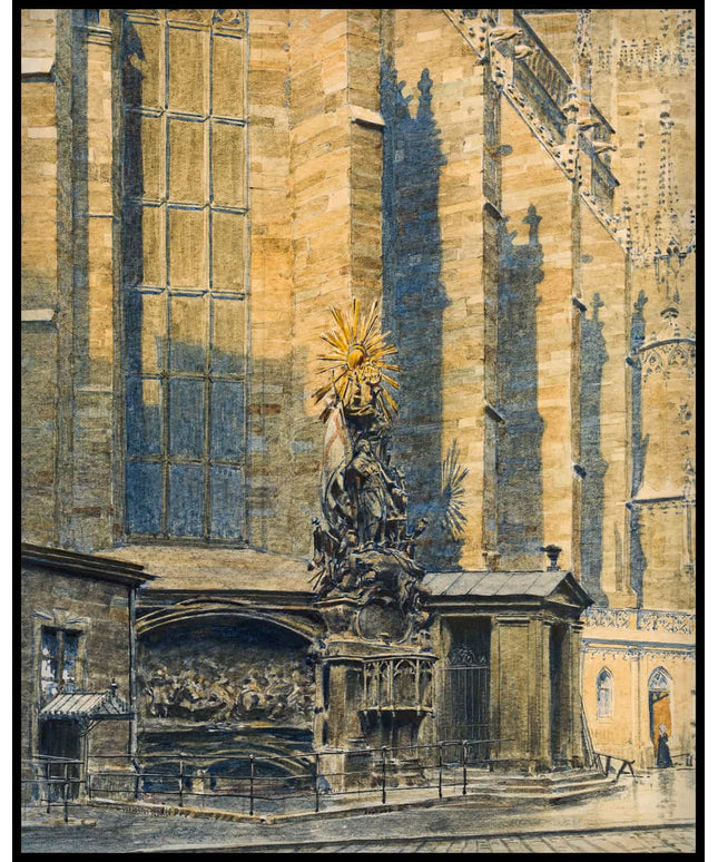 Blick auf die Capistrankanzel an der Ecke des Nordchors des Wiener Stephansdoms