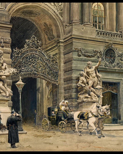 Kaiser Franz Joseph I. in seiner Kutsche vor dem Michaelertor