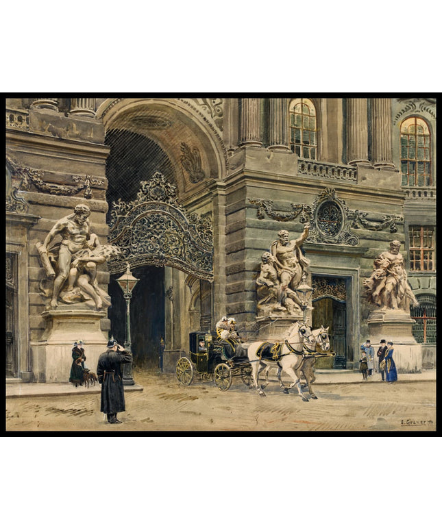 Kaiser Franz Joseph I. in seiner Kutsche vor dem Michaelertor