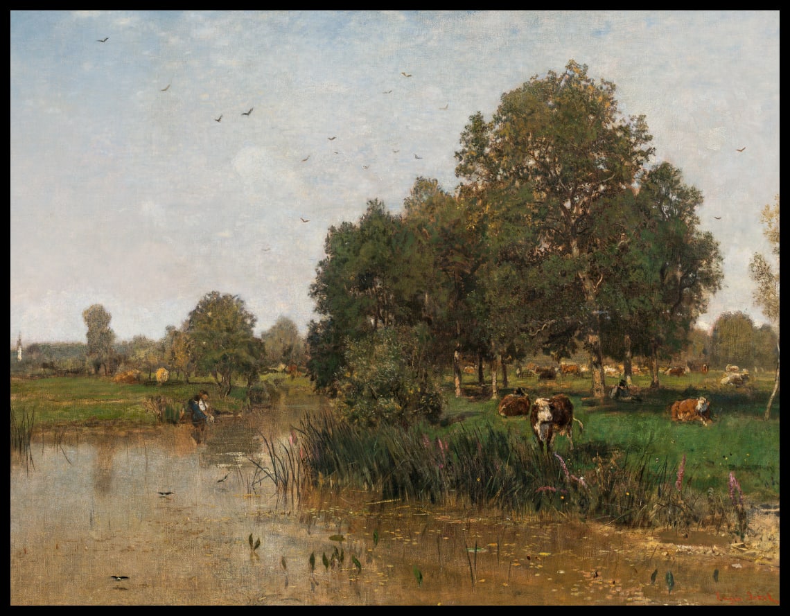 Flusslandschaft mit ruhender Herde